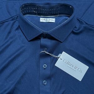 COLLARS & CO Mens MEDIUM Navy Performance Polo Semi Spread Collar NWT